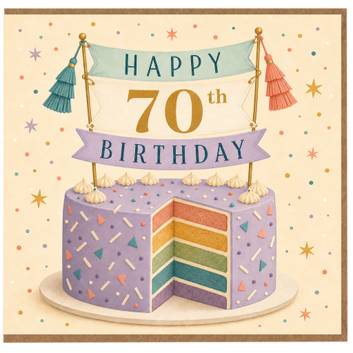 70th Birthday Card, Happy 70th Birthday Cake Design Greeting Card