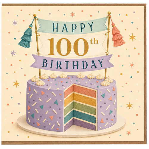 100th Birthday Card, Happy 100th Birthday Cake Design Card