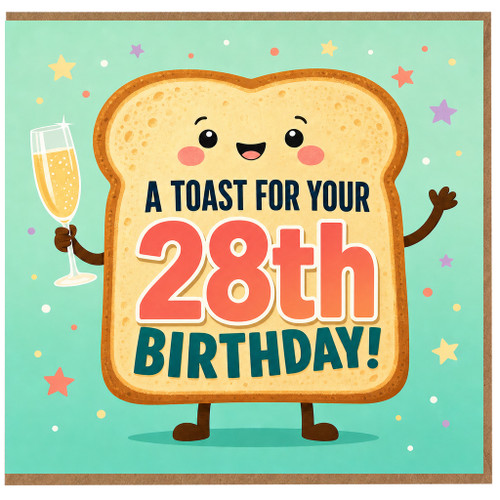 28th Birthday Card, Cute Toast Champagne Celebration Card