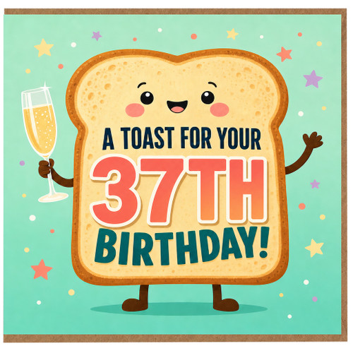 37th Birthday Card, A Toast For Your Birthday Funny Toast Character Card