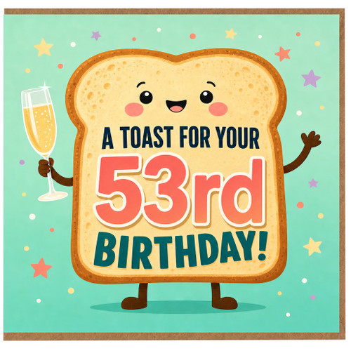 53rd Birthday Card, Cute Toast Birthday Card