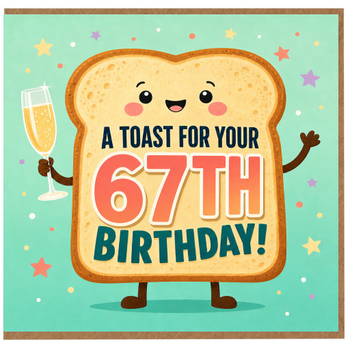 67th Birthday Card, Cute Toast Birthday Card, Toast For Your 67th Birthday Card