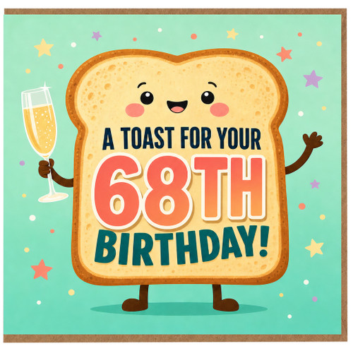 68th Birthday Card, A Toast For Your Birthday Card with Cute Toast Character and Champagne