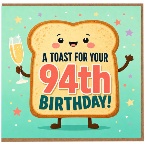 94th Birthday Card, A Toast For Your 94th Birthday Funny Toast Bread Card