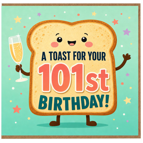 101st Birthday Card, Fun Toast Character Birthday Card, Happy 101st Birthday Card