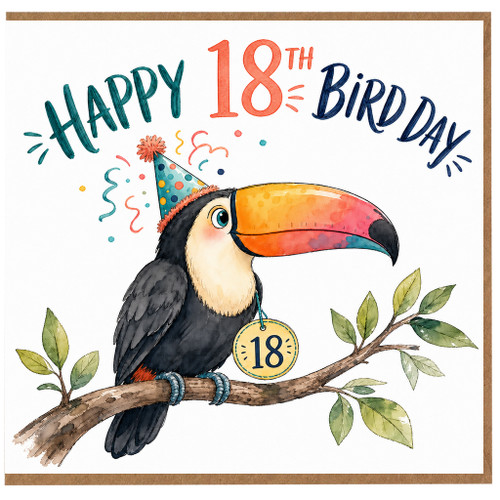 18th Birthday Card, Happy 18th Birthday Toucan Party Card