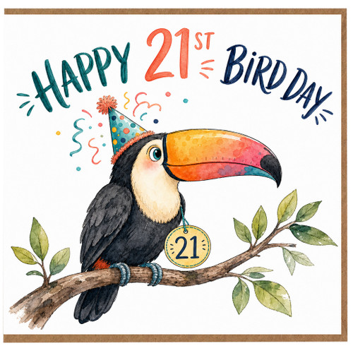 21st Birthday Card, Happy Birthday Toucan Party Card
