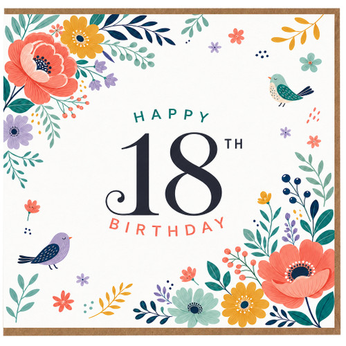 18th Birthday Card, Floral Happy 18th Birthday Card