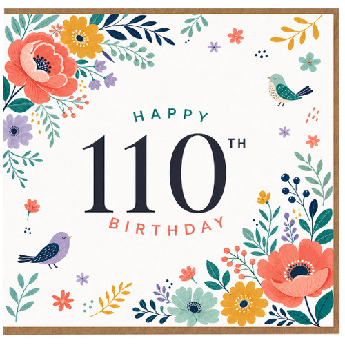 110th Birthday Card, Floral Happy 110th Birthday Card