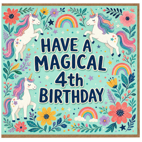 4th Birthday Card, Have A Magical Unicorn Birthday Card