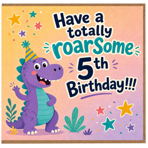 5th Birthday Card, Roarsome Dinosaur Birthday Card