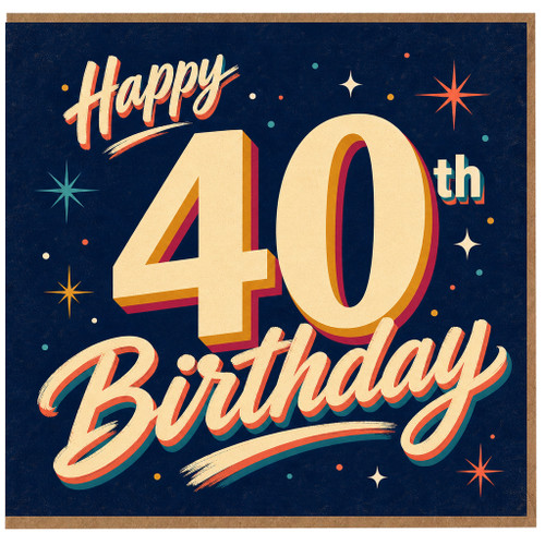 40th Birthday Card, Happy 40th Birthday Retro Star Design
