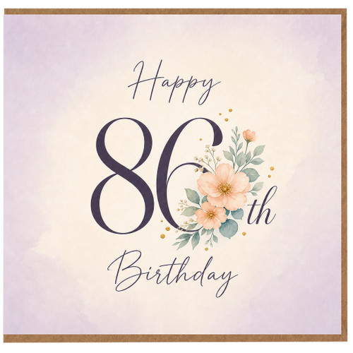 86th Birthday Card, Floral Happy Birthday Card
