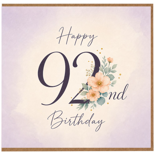 92nd Birthday Card, Floral Happy 92nd Birthday Card