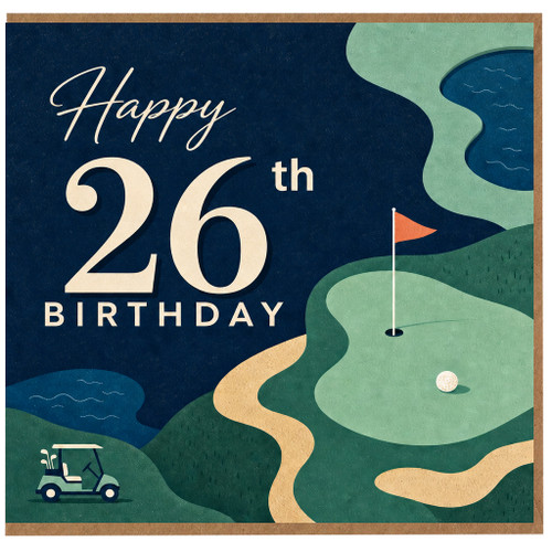 26th Birthday Card, Golf Themed Happy 26th Birthday Card