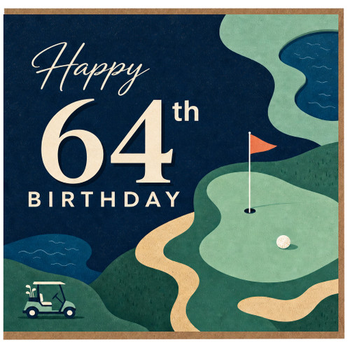 64th Birthday Card, Golf Themed Happy Birthday Card for Him