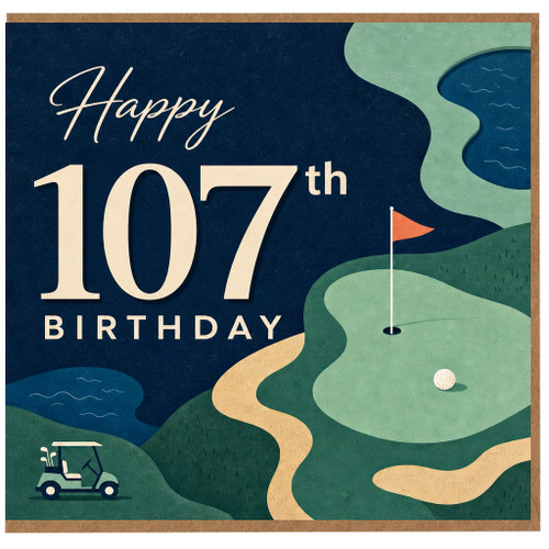 107th Birthday Card, Golf Themed Happy Birthday Card