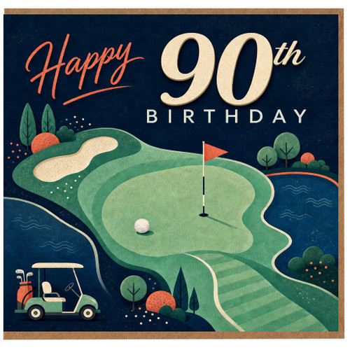 90th Birthday Card, Golf Themed Happy Birthday Card