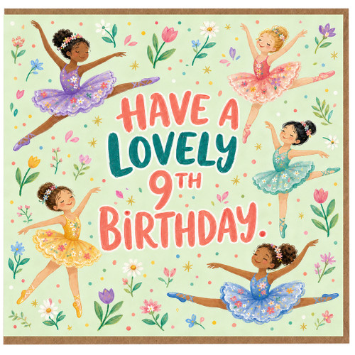 9th Birthday Card, Have a Lovely 9th Birthday Ballet Dancers Card