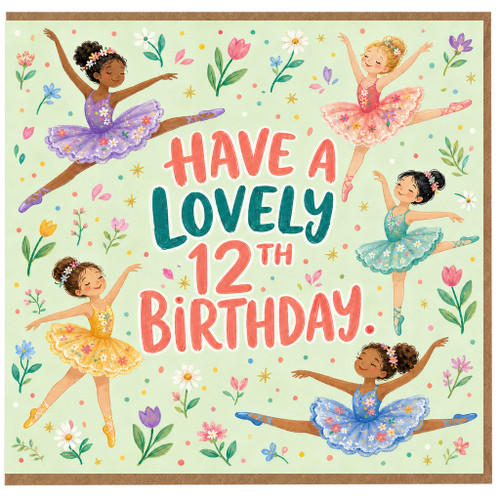 12th Birthday Card, Ballet Dancer Floral Birthday Card
