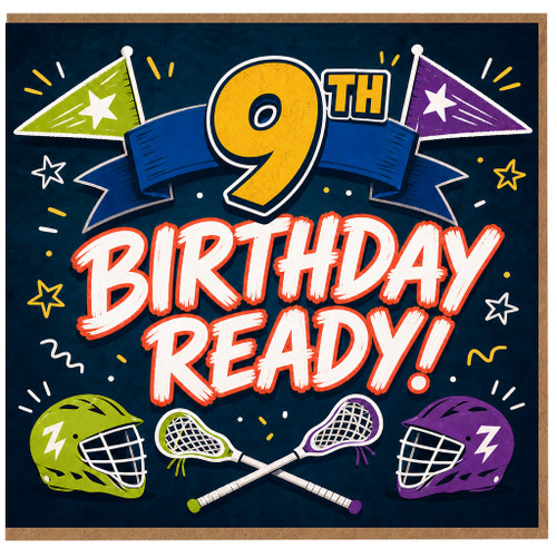9th Birthday Card, Sports Themed Lacrosse Birthday Card