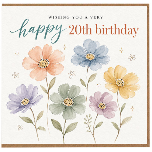 20th Birthday Card, Happy 20th Birthday Floral Greeting Card