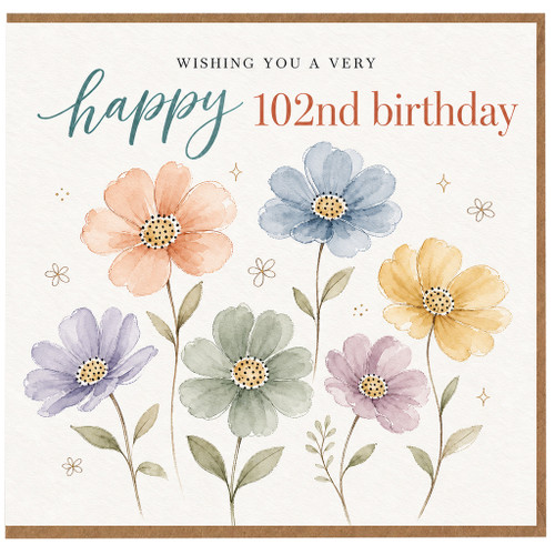102nd Birthday Card, Elegant Floral Happy Birthday Card for Her, Watercolour Flowers