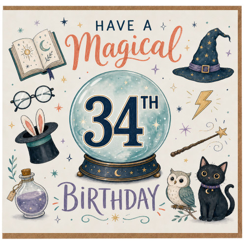 34th Birthday Card, Have a Magical Birthday Wizard Theme Card