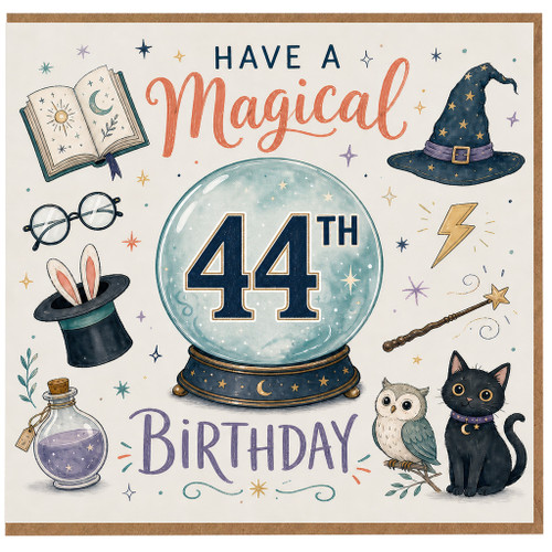 44th Birthday Card, Have a Magical Birthday Card, Wizard and Crystal Ball Theme
