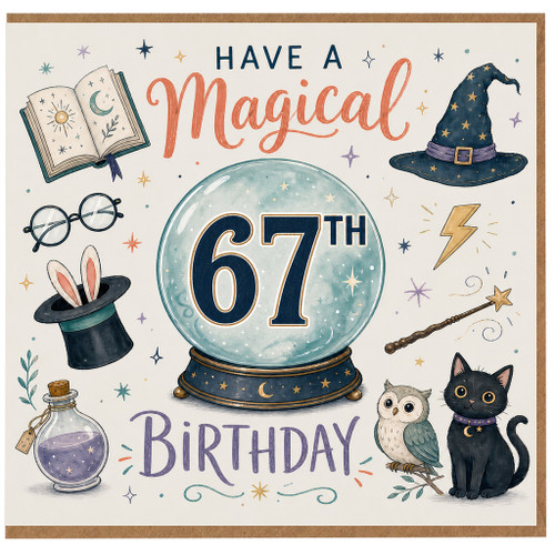 67th Birthday Card, Have a Magical Birthday Card for Her or Him, Magical Wizard Theme