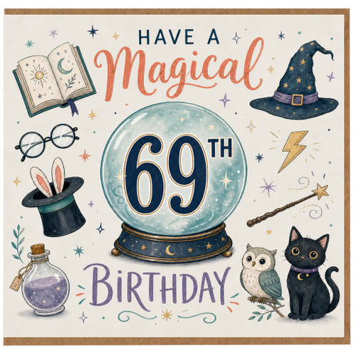 69th Birthday Card, Magical Wizard Themed Birthday Card
