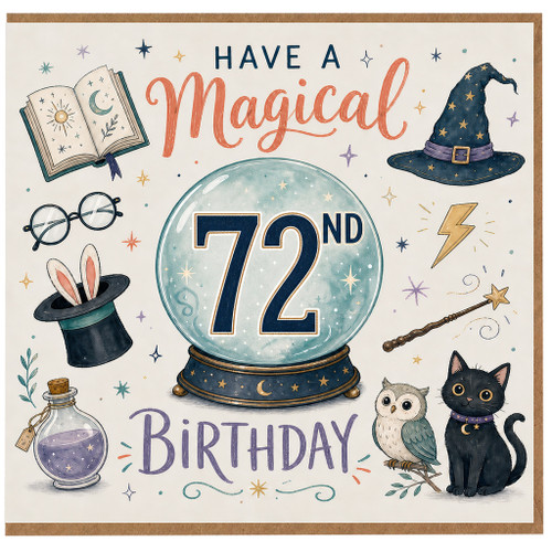 72nd Birthday Card, Magical Witchy Birthday Card