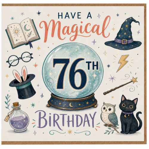 76th Birthday Card, Magical Wizard Birthday Card