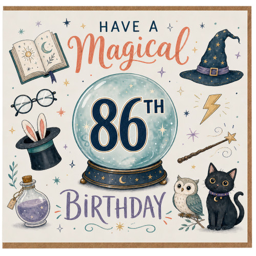 86th Birthday Card, Magical Wizard Themed Birthday Card