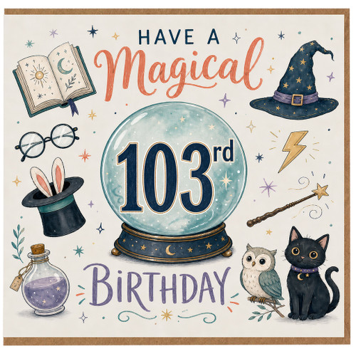 103rd Birthday Card, Magical Wizard Theme Birthday Card