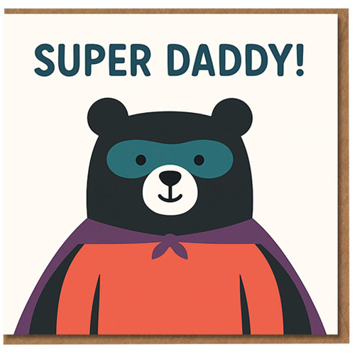 Super Daddy Superhero Bear Father’s Day Card for Dad - Cute Masked Bear with Cape - Fun Dad Birthday Card