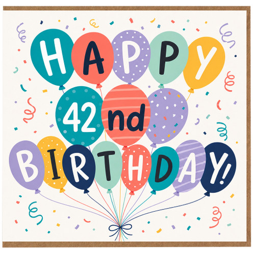 42nd Birthday Card, Happy Birthday Balloon Design