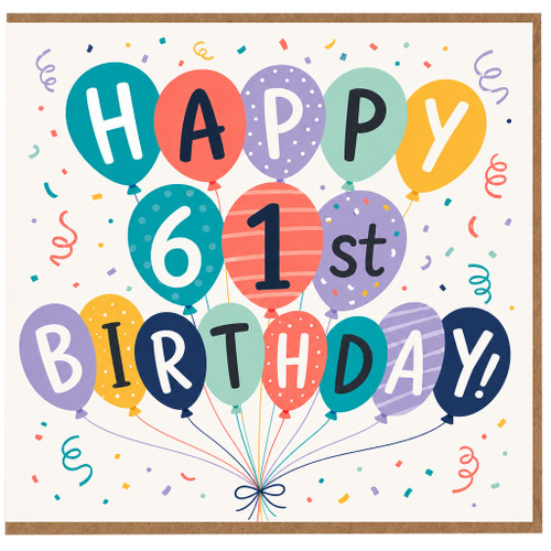 61st Birthday Card, Happy 61st Birthday Balloon Design