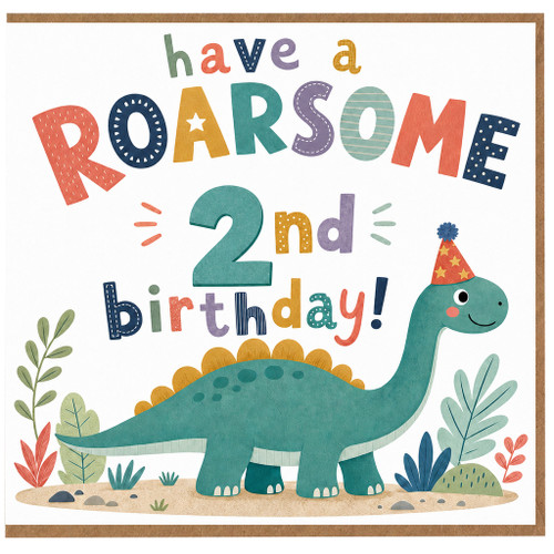2nd Birthday Card, Roarsome Dinosaur Birthday Card