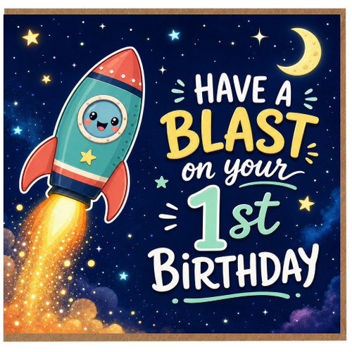1st Birthday Card, Have a Blast on Your Birthday Rocket Space Card