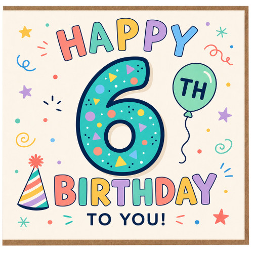 6th Birthday Card, Happy 6th Birthday to You Colourful Party Design