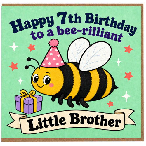 7th Birthday Card, Cute Bee Birthday Card
