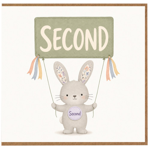 2nd Birthday Card, Cute Bunny Balloon Card for 2nd Birthday