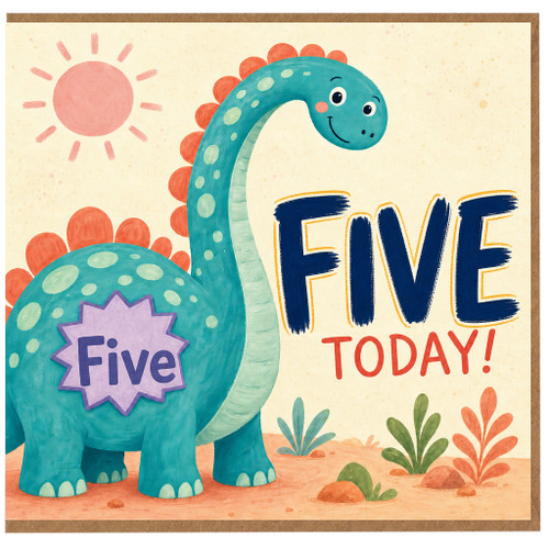 5th Birthday Card, Cute Dinosaur Five Today Card