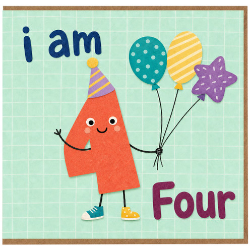 4th Birthday Card, I Am Four Birthday Card
