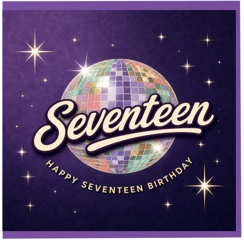 17th Birthday Card, Happy Seventeen Birthday Disco Ball Card