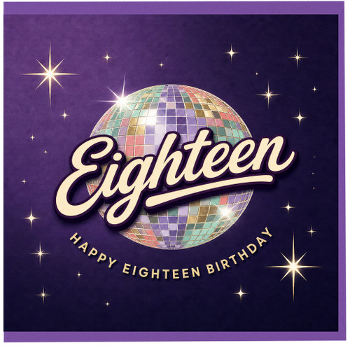 18th Birthday Card, Eighteen Birthday Card with Disco Ball Design