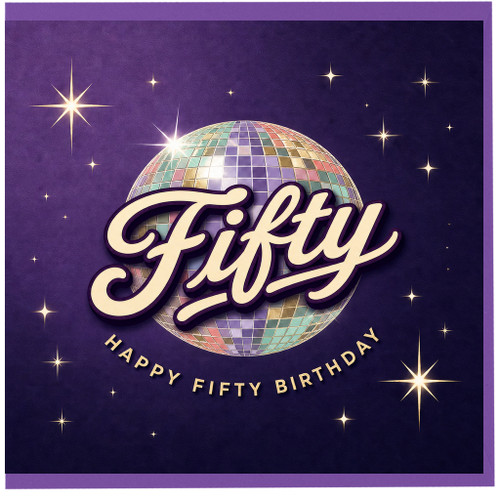 50th Birthday Card, Happy Fifty Birthday Disco Ball Card