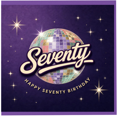 70th Birthday Card, Seventieth Birthday Card, Disco Ball Retro Birthday Card