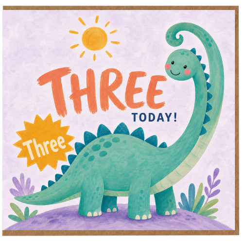 3rd Birthday Card, Cute Dinosaur Three Today Card